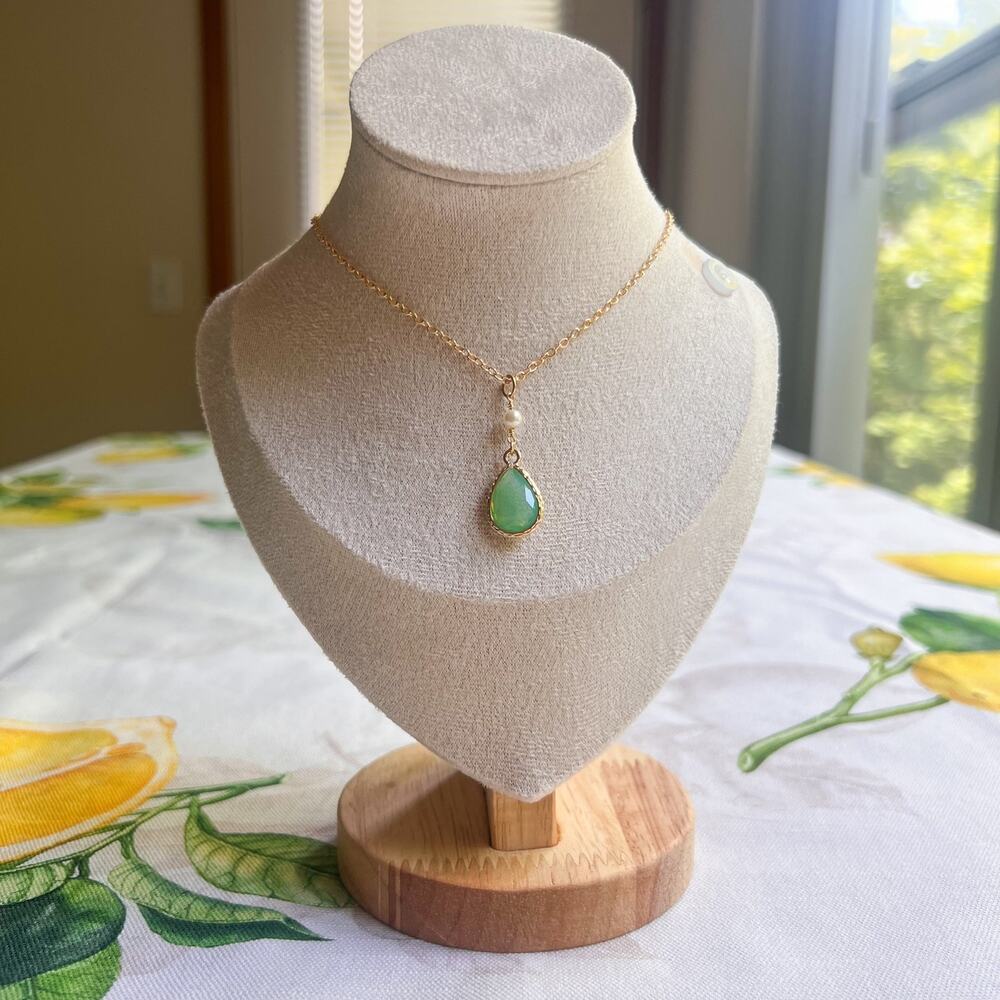 Mint Chalcedony Pearl Necklace, Boho Bridal Bridgerton Jewelry Romantic